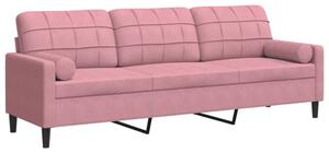 Sofa 3-osobowa z poduszkami, rÃ³Å¼owa, 210 cm, aksamit