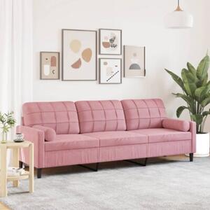 Sofa 3-osobowa z poduszkami, rÃ³Å¼owa, 210 cm, aksamit
