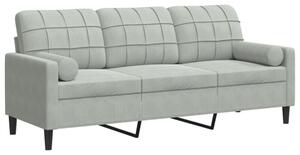 Sofa 3-osobowa z poduszkami, jasnoszara, 180 cm, aksamit