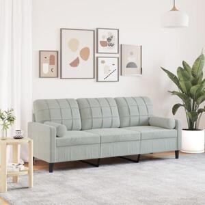 Sofa 3-osobowa z poduszkami, jasnoszara, 180 cm, aksamit