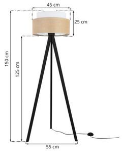 Lampa podłogowa trójnóg czarny Light Home LH juta Duo 1xE27 45cm abażur walec biały/beżowy