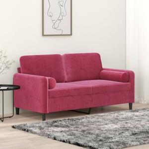 Sofa 2-osobowa z poduszkami, winna czerwieÅ, 140 cm, aksamit