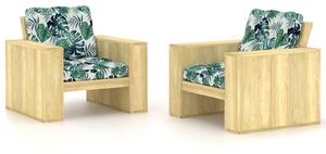 Krzesła ogrodowe z poduszkami w liście, 2 szt., drewno sosnowe