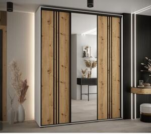 Szafa przesuwna wysoka Davos 7 200, gł. 60 cm biały + artisan + czarny