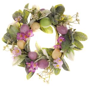 Wieniec wielkanocny z kwiatami i jajkami jasnofioletowy, śr. 28 cm