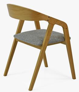 Zaokrąglone krzesło dębowe z szarą tapicerką Framer