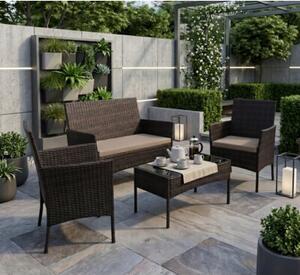 Zestaw mebli ogrodowych SAPPHIRE LIMA sofa, fotele, stolik Szklany blat 4-osoby Brązowy