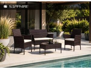 Zestaw mebli ogrodowych SAPPHIRE LIMA sofa, fotele, stolik Szklany blat 4-osoby Brązowy