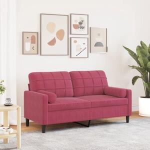 Sofa 2-osobowa z poduszkami, winna czerwieÅ, 140 cm, aksamit