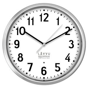LAVVU Srebrny zegar Accurate Metallic Silver, sterowany sygnałem radiowym
