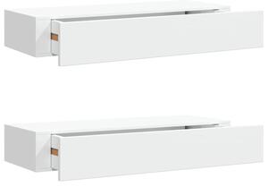 Półki ścienne z szufladą, 2 szt., białe, 60 x 23,5 x 10 cm, mdf