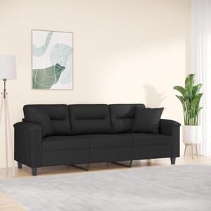 Sofa 3-osobowa z poduszkami, czarna, 180 cm, mikrofibra