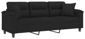 Sofa 3-osobowa z poduszkami, czarna, 180 cm, mikrofibra