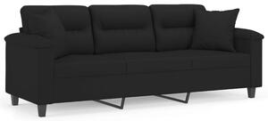 Sofa 3-osobowa z poduszkami, czarna, 180 cm, mikrofibra