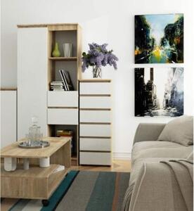 Wąska komoda do salonu, STILO, 40x35x109 cm, dąb sonoma, biały, mat | TYLETEGOTU