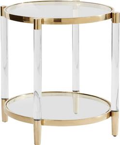 Okrągły stolik ze złotą ramą i szklanym blatem
