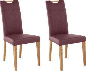 Bordowe krzesła z prawdziwej skóry, nogi dębowe - 2 sztuki