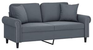 Sofa 2-osobowa z poduszkami, ciemnoszara, 140 cm, aksamit