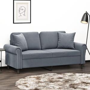 Sofa 2-osobowa z poduszkami, ciemnoszara, 140 cm, aksamit