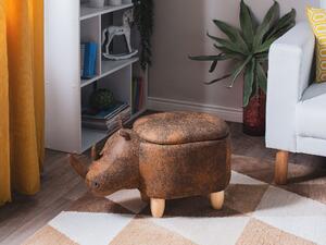 Nowoczesny hoker ekoskóra brązowy tapicerowany z litego drewna zwierzątko Rhino Beliani