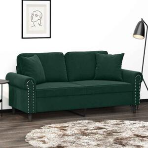 Sofa 2-osobowa z poduszkami, ciemnozielona, 140 cm, aksamit