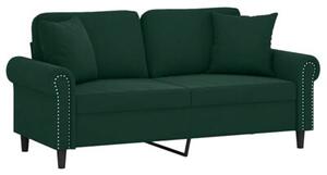 Sofa 2-osobowa z poduszkami, ciemnozielona, 140 cm, aksamit