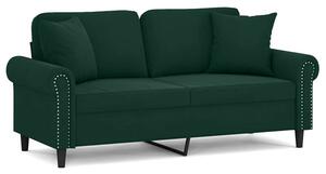 Sofa 2-osobowa z poduszkami, ciemnozielona, 140 cm, aksamit