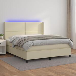 Łóżko kontynentalne z LED, materac, kremowe, ekoskóra 160x200cm
