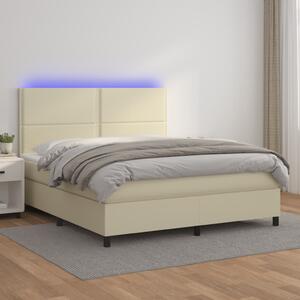 Łóżko kontynentalne z LED, materac, kremowe, ekoskóra 180x200cm