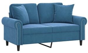 Sofa 2-osobowa z poduszkami, niebieska, 120 cm, aksamit