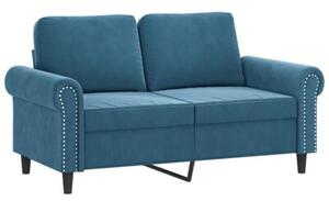 Sofa 2-osobowa z poduszkami, niebieska, 120 cm, aksamit