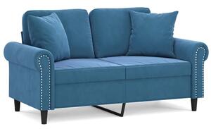 Sofa 2-osobowa z poduszkami, niebieska, 120 cm, aksamit