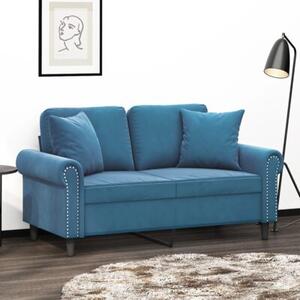 Sofa 2-osobowa z poduszkami, niebieska, 120 cm, aksamit