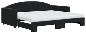 Sofa rozsuwana z materacami, czarna, 90x190 cm, aksamit