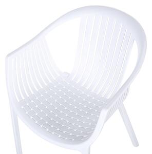 Zestaw 4 krzeseł ogrodowych plastikowych z podłokietnikami biały sztaplowany Napoli Beliani