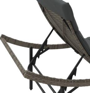 Leżak z poduszką, szary, 55x199x50 cm, polirattan