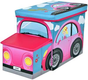 Różowa pufa autko ze podwójnym schowkiem na zabawki - Pesti 4X