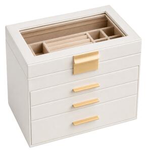 Szkatułka na biżuterię ELEGANT CASE 25,1x21,5x15,3 cm z eko skóry, beżowa