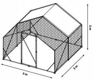 Metalowa klatka dla drobiu 3 x 3 x 2 m woliera ogrodowa z daszkiem, rurki 19 mm
