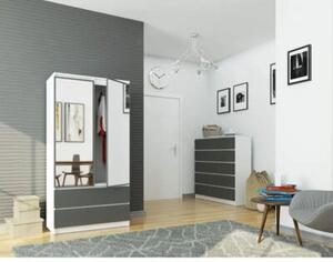 Szafa do sypialni, 2 szuflady, lustro, DORMI, 90x51x180 cm, biel, grafit, mat | TYLETEGOTU