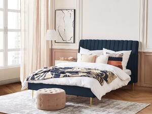 Eleganckie łóżko tapicerowane 140 x 200 cm welurowe ciemnoniebieskie Marville Beliani