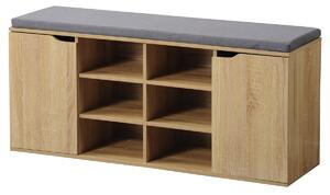 Półka na buty z siedziskiem z 2 drzwiczkami i 6 przegródkami 103 x 48 x 30,5 cm, dekor dębowy KESPER