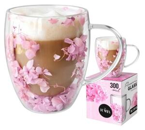 Szklanka termiczna z kwiatami w środku, gipsówka hortensje róż 300 ML 1szt SZK165
