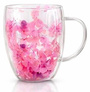 Szklanka termiczna z kwiatami w środku, gipsówka hortensje róż 300 ML 1szt SZK165