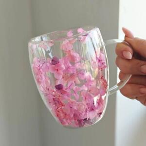 Szklanka termiczna z kwiatami w środku, gipsówka hortensje róż 300 ML 1szt SZK165