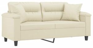 Sofa 2-osobowa z poduszkami, kremowa, 140 cm, sztuczna skÃ³ra