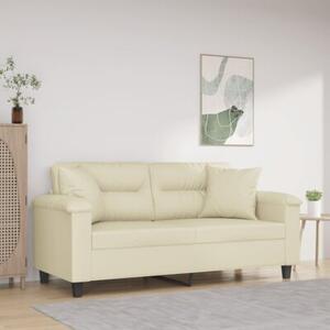 Sofa 2-osobowa z poduszkami, kremowa, 140 cm, sztuczna skÃ³ra