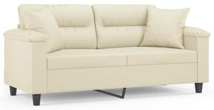 Sofa 2-osobowa z poduszkami, kremowa, 140 cm, sztuczna skÃ³ra