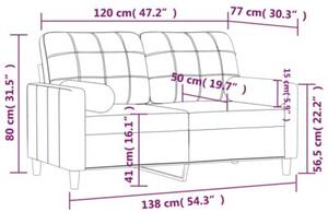 Sofa 2-osobowa z poduszkami, kremowa, 120 cm, tkanina