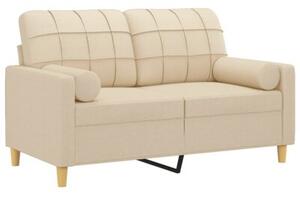 Sofa 2-osobowa z poduszkami, kremowa, 120 cm, tkanina
